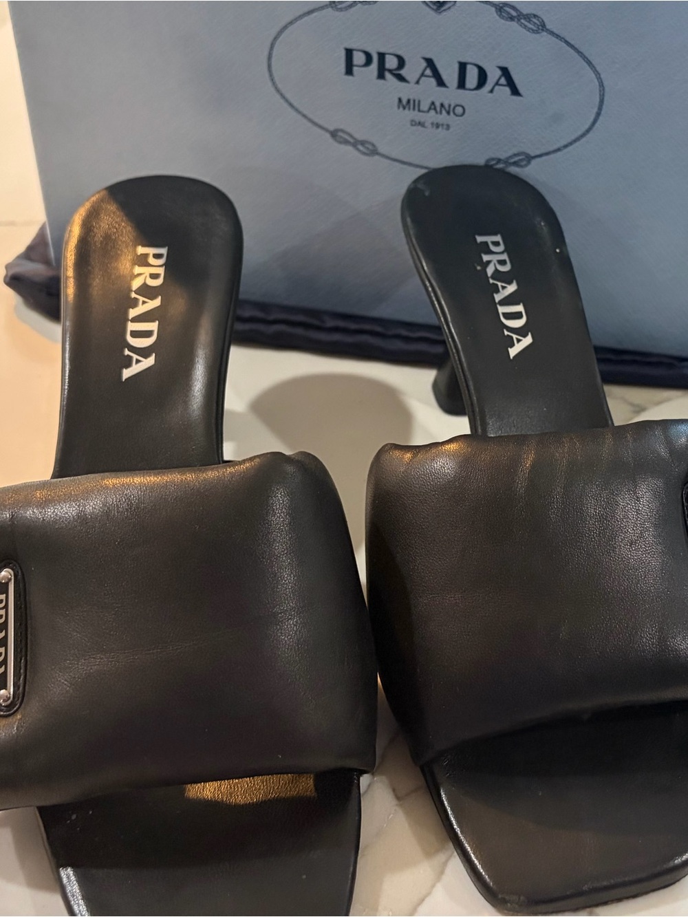 Prada Black Padded Leather Slide Sandals(Authentic) - Picture 4 of 7